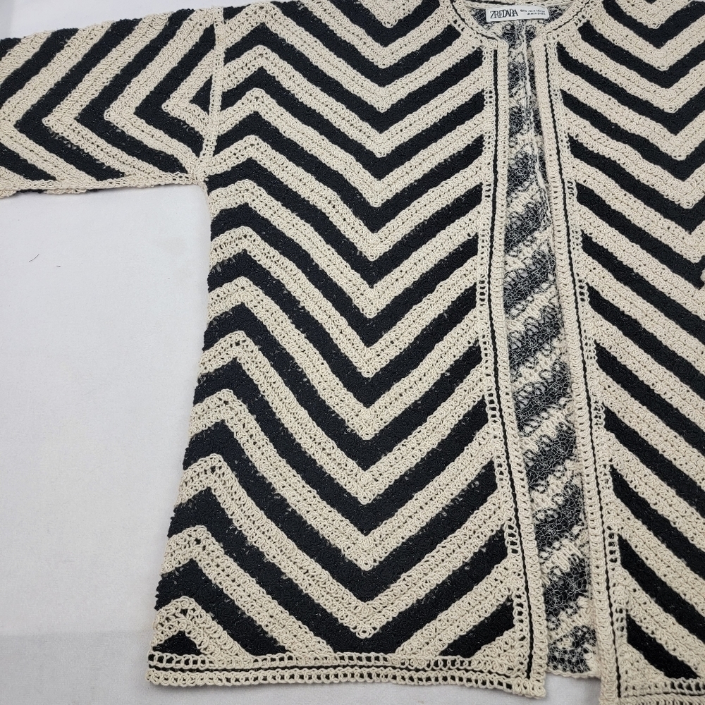 NWOT Zredara black and cream open front cardigan jacket - Picture 2 of 5